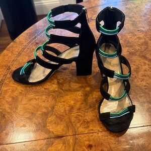 Black, Blue, and Green Tamara Mellon Strappy Women's Heels